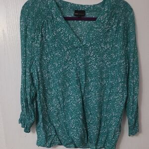 Jones New York Teal and White Floral Blouse